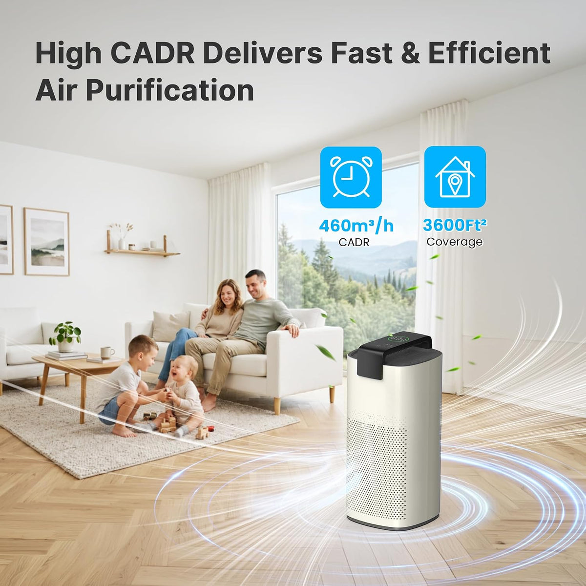 MR7566-WF HEPA Air Purifier for Large Room Home, 3600 Ft², Ivory