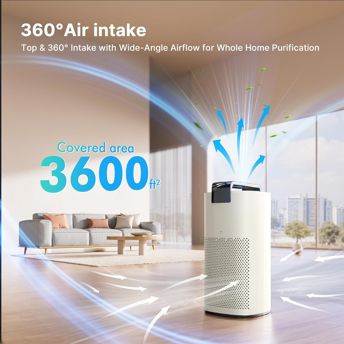 MR7566-WF HEPA Air Purifier for Large Room Home, 3600 Ft², Ivory