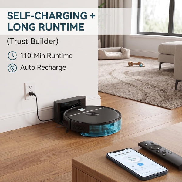 Robot Vacuum Cleaner Built to Sweep & Mop Together, 5000Pa Suction, 110 Min Runtime, App Control