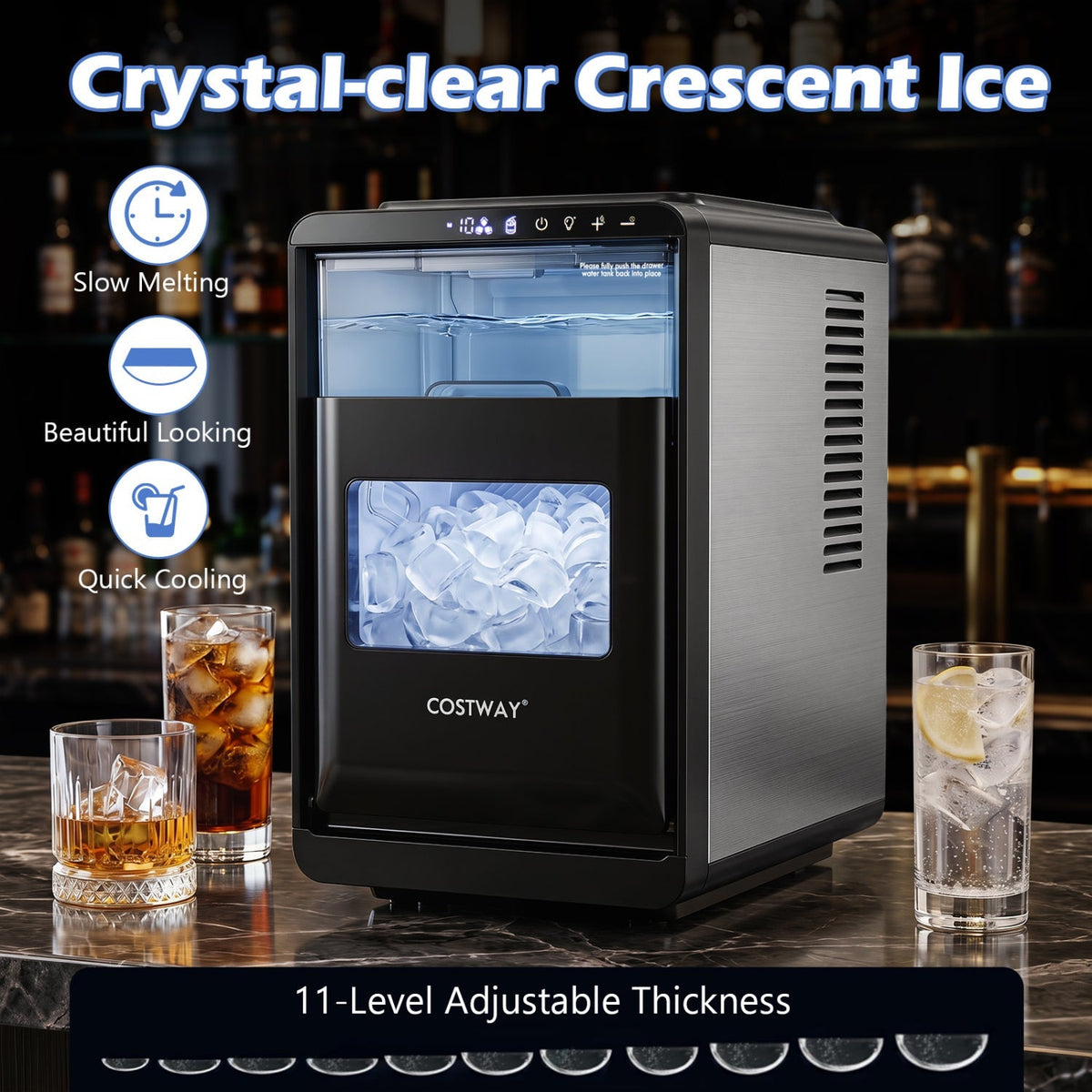 Countertop Ice Maker 26 Lbs/Day with Adjustable Thickness