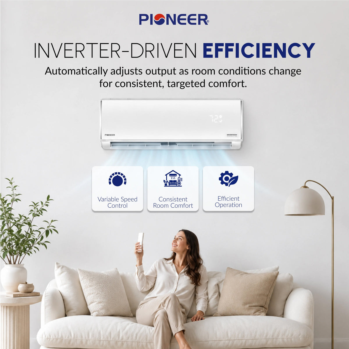 Pioneer® Diamante Pro™ 18,000 BTU 21 SEER2 230V High-Wall Ductless Mini-Split Air Conditioner Inverter Heat Pump with 16 Ft. Kit
