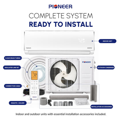 Pioneer® Diamante Pro™ 12,000 BTU 20 SEER2 230V High-Wall Ductless Mini-Split Air Conditioner Inverter Heat Pump with 16 Ft. Kit