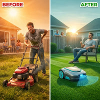 Robot Lawn Mower Built for Smart Navigation, Visual Recognition System, 1600 Sq Ft Coverage, Adjustable Height — Before & After