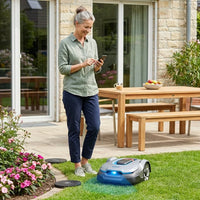 Robot Lawn Mower Built for Smart Navigation, Visual Recognition System, 1600 Sq Ft Coverage, Adjustable Height — Lifestyle
