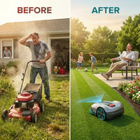V100 Robotic Lawn Mower – Visual Navigation & Smart Obstacle Avoidance, Adjustable Cutting Height 0.8–2.4 In, Low-Noise Auto Mowing for Small Lawns up to 1,600 Sq Ft — Before & After