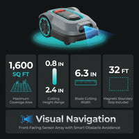 V100 Robotic Lawn Mower – Visual Navigation & Smart Obstacle Avoidance, Adjustable Cutting Height 0.8–2.4 In, Low-Noise Auto Mowing for Small Lawns up to 1,600 Sq Ft — Results & Stats