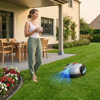 V100 Robotic Lawn Mower – Visual Navigation & Smart Obstacle Avoidance, Adjustable Cutting Height 0.8–2.4 In, Low-Noise Auto Mowing for Small Lawns up to 1,600 Sq Ft — Lifestyle