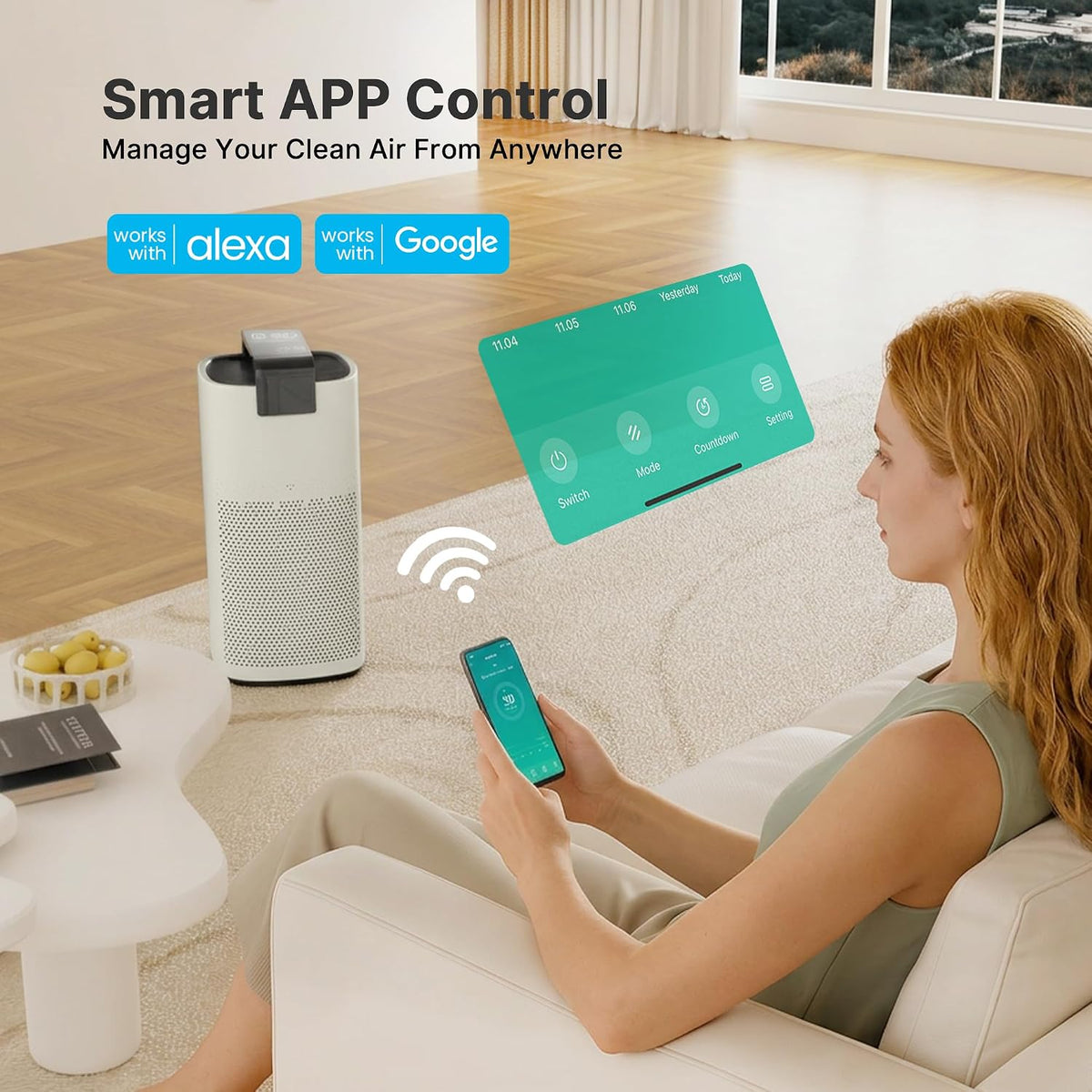 MR7566-WF HEPA Air Purifier for Large Room Home, 3600 Ft², Ivory